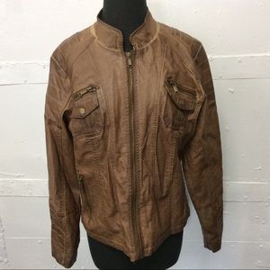 CATO L Faux Leather Jacket Zips Pockets Stitching